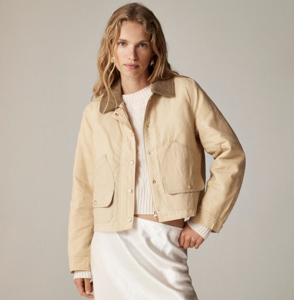 J.Crew Short Barn Jacket WMNS 2XL Coastal Khaki Ripstop Cotton Corduroy Collar